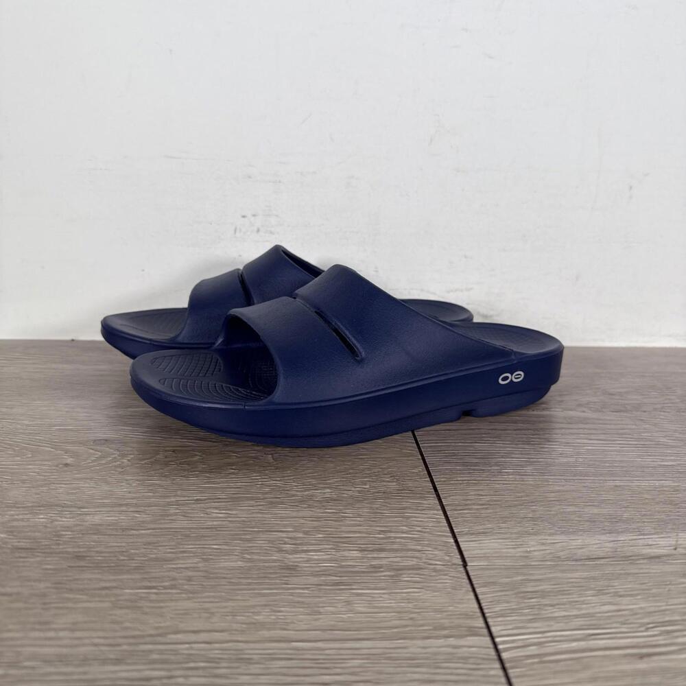 OOFOS OOahh Comfort Slide Sandals M6 W8 Navy Blue Slip On